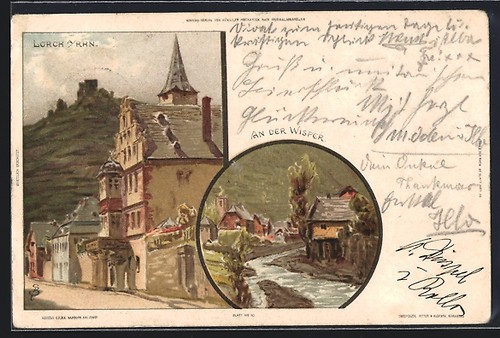 Lithographie lorch rhein - lorch, /