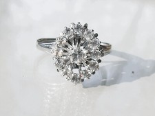 T BELLE BAGUE DE Fiançailles ANCIENNE en OR BLANC 18K 750 avec ZIRCONIUM / T.58