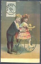 AL002 COUPLE of EDWARDIAN CHILDREN TRICYCLE Tinted PHOTO pc 1909