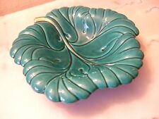 PLAT COUPE A FRUITS EN FORME DE FEUILLE VERT ET OR DIAMETRE 28/29 CM CERAMIQUE