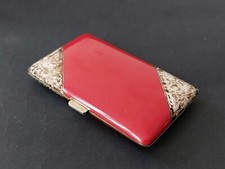 LOUIS KUPPENHEIM ART DECO CIGARETTE CASE STERLING SILVER EGGSHELL RED LACQUER