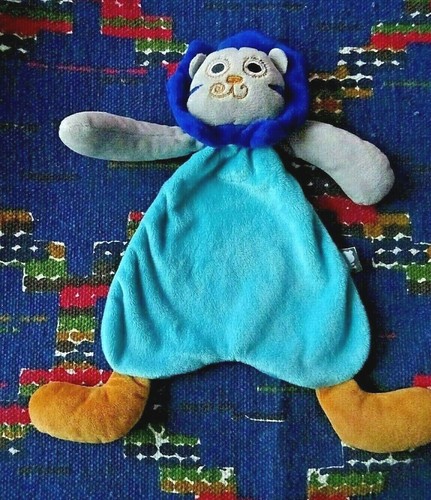 Doudou plat lion bleu gris - lion,