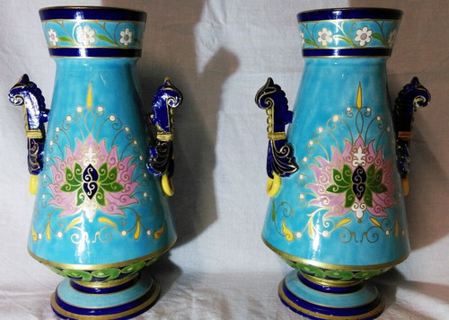 Paire vases barbotine - paire,