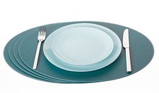 Lot de 4 Set de Table Ovale 45.7 x 33 cm Cuir Naturel Recyclé Vert Pétrole