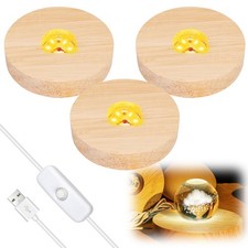 3 Pièces Socle Lumineux Led Bois, Base Led Lumineuse Support LED avec Interru...
