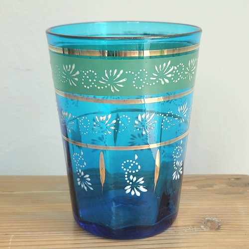 Verre gobelet bleu décor - bleu,