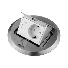 Prise Encastrée Prise De Sol Ronde 2-Fois RJ45 & SCHUKO Acier Inoxydable Mur Sol