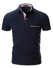 Mode Polo Homme Manche Courte Golf Poloshirt Casual Col Contrasté TopsBleuM