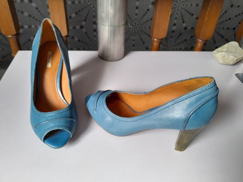 Escarpins bleu cuir - bleu,