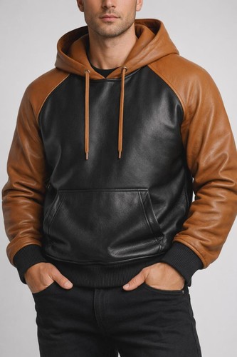 Veste cuir capuche - en,