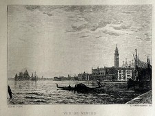 Ziem / Gaucherel Gravure Eau Forte Etching Paysage Canal Gondole Vue De Venise