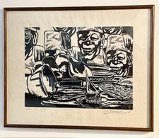  Gravure Sur Bois - le déjeuner BANANIA signé lésocart 