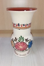 Vase En Céramique À Motif Floraux Signé Hauteur 22,5 Cm Peint Main