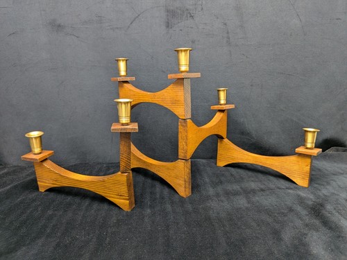 Vintage mcm teak wood brass - wood,
