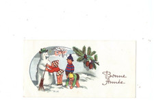 BONHOMME de NEIGE & ENFANT / BONNE ANNEE en 1948 illustrée P.P.