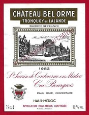 78/26 Etiquette Label HAUT-MÉDOC CHÂTEAU BEL ORME TRONQUOY 1982 St SEURIN cru bo