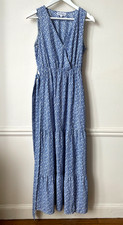 Maxi Robe Bleu Fleur Blanc Vintage Dressing S/M Neuve H=137cm Polyester