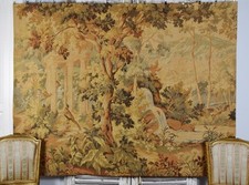 Superbe grande tapisserie tissée vintage française Verdure à suspendre murale, folie et oiseaux