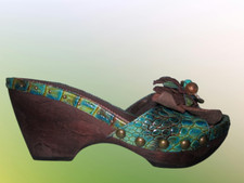 Mules/Sabots cuir marron/bleu turquoise CaféNoir 37