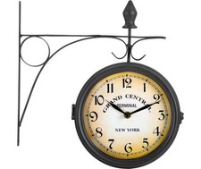 Horloge de Gare Double Murale Pendule Vintage Retro Style Antique Métallique