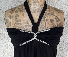 Top débardeur soirée noir strass argent T2