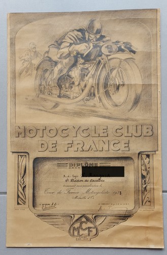 Rare ancien diplôme motocycle - rare,