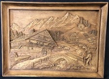TABLEAU BOIS SCULPTÉ MONTAGNE