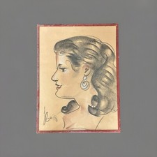 ANCIEN PORTRAIT CRAYON ET PASTEL SOUS VERRE SIGNÉ