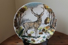 4 assiettes en faïence de GIEN PORCHER - cerf ( 2 )   canard, lièvre