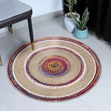 Tapis tressé coton jute moderne ferme tapis rond aspect rustique tapis de sol