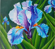 Peinture Iris Art Original Iris Bleu Fleur Nature Morte Floral Wall Art