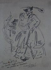 ANDRE HAMBOURG DESSIN OEUVRE ORIGINALE CORA VAUCAIRE ET LE MANDARIN DEDICACE +++
