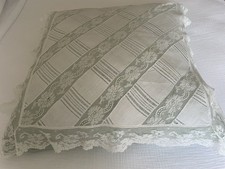 couvre taie superbe ancien en fin lin/ jours et dentelle: 64 X 58 cm (L8)