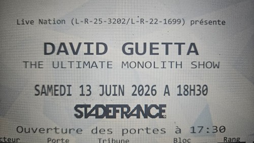 Billet david guetta juin - billet,