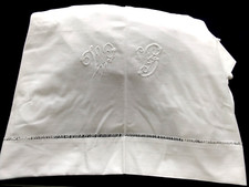 Drap ancien en coton blanc monogrammé WG   2 X 2.60 m