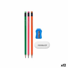 Ensemble de Crayons Pincello Bleu Rouge Vert Orange Taille-crayon Gomme [12 U