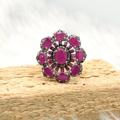 Bague unique rubis - rubis, diamant