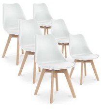 Chaises - Blanc - Scandinave - Pieds bois - Lot de 6 Hauteur d'assise
