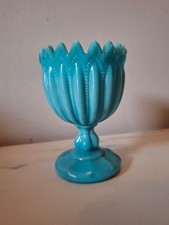 Ancienne Coupe sur piédouche en opaline bleu - Décoration Verre Cristal