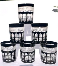 Six verres à whisky En Cristal De Paris /Lorraine /Taillé Estampillé /Bi-colore