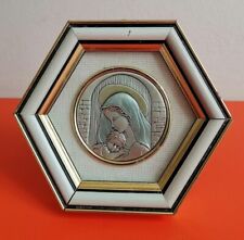 ANCIEN CADRE MÉDAILLON RELIGIEUX VIERGE À L'ENFANT EN ARGENT POINÇON 925 ITALIE