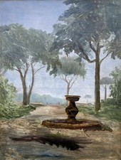 Paysage Du Parc Avec Pinien Et Fontaine Bien Rome Italie Peinture À L'Huile De