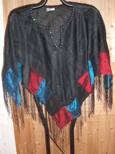 Poncho satin longues - satin, franges