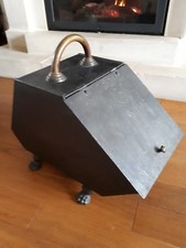 Charbonnière ancienne / seau à charbon tôle laiton - XIXème