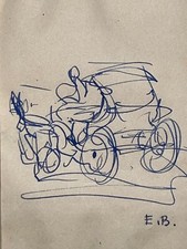 Voiture Cheval Caleche EMMANUEL BELLINI Encre DESSIN ORIGINAL XX°