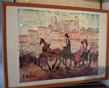 Affiche signé Emmanuel Bellini (1904-1989)  Dédicacée Représentant une calèche
