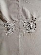 Rustic Antique French Farmhouse Linen Sheet. Monogram G.D. 202cm x 295cm Unused