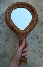 VINTAGE FACE A MAIN MIROIR a poser ROTIN DESIGN 60/70 raquette tennis coiffeuse 