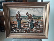 Ancien Caneva Fait Main Dans Magnifique Cadre En Bois De L'atelier D'art À TOURS