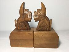 Paire Serres livres en bois chien scottish terrier 1950